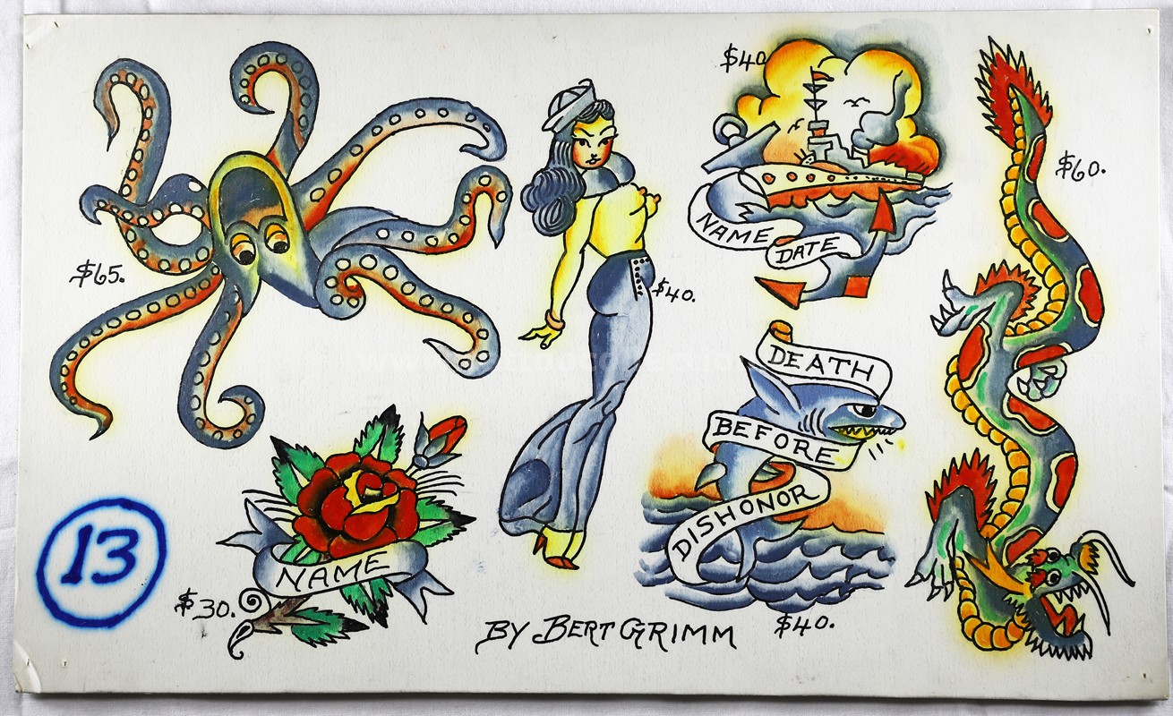 1. Bert Grimm Tattoo Flash Book: A Collection of Classic American Tattoo Designs - wide 3
